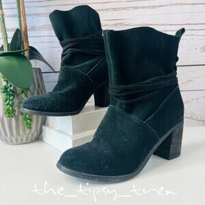TOMS Mila Black Suede Heeled Bootie Sz6